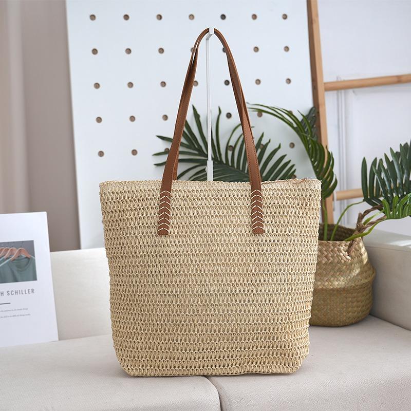 Straw bag vacation style summer woven bag women's large capacity work school commute tote bag