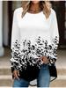 Plus Size Women Spring Render Printed Comfy Long Sleeve Round Collar T-shirt Casual Baggy Mid Length Tee Tops