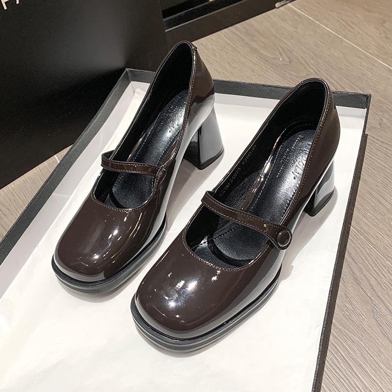 

Fashion Spring New Coarse Heel Shoes Women s Fashion Round Head Shallow Mouth Waterproof Anti-slip Wear-resistant High Heels 35