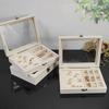 Jewelry Storage Box Velvet Earring Display Glass Jewelry Ring Organizer Holder Storage Case Slots