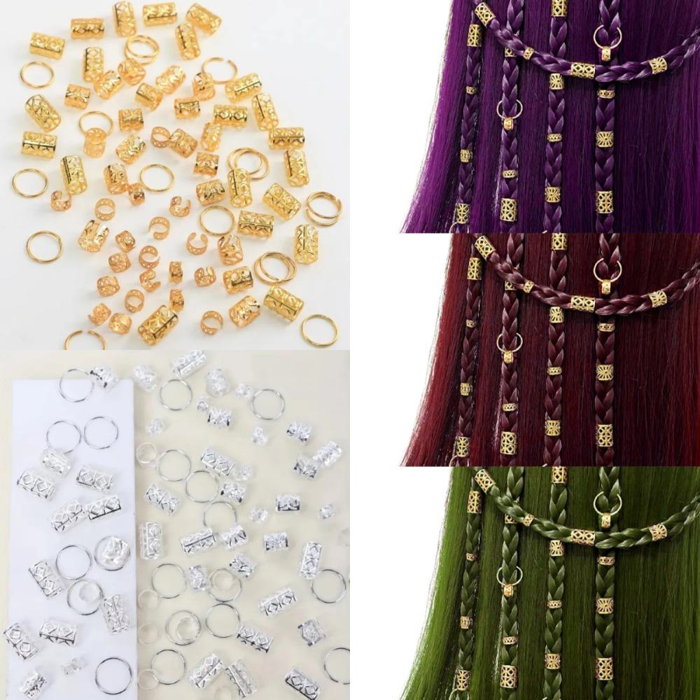 80pcs Metal Cuff Clips Hollow Out Hair Ring Dread Locks Hair Braid Tubes Dreadlocks Beads  Decor