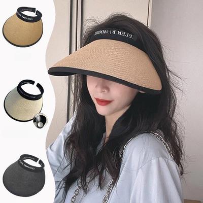 New Summer Vinyl Sun Protection and UV Headband  Straw Woven  Adult Empty Roof Letters  Large Hat Brim  Small Face