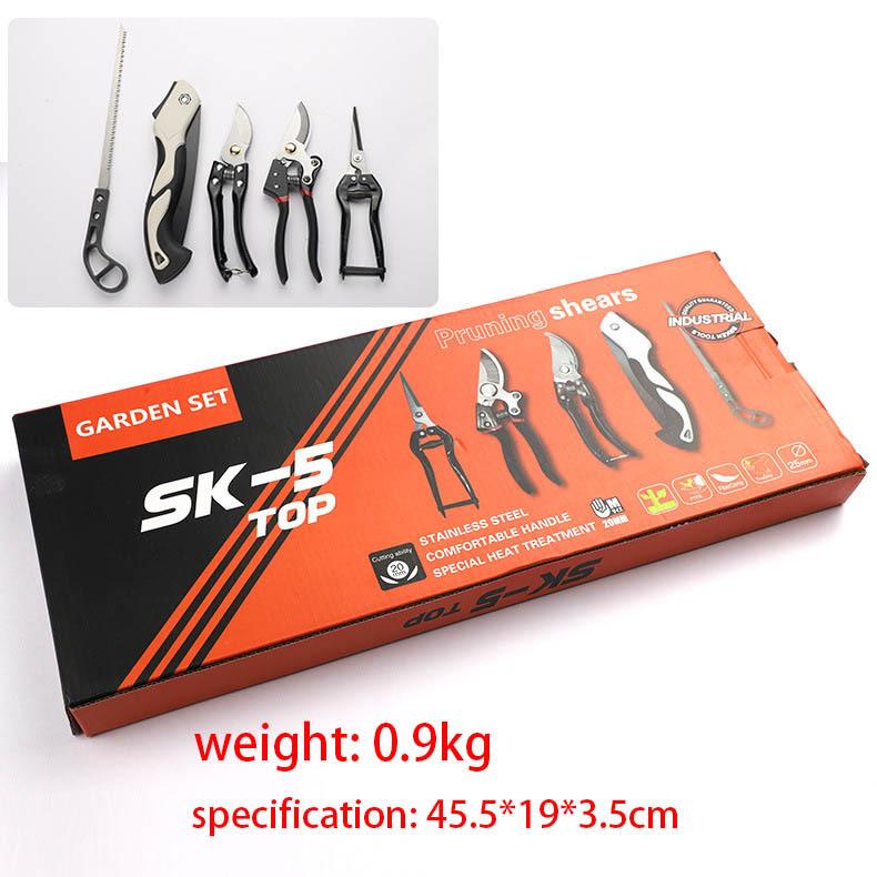 

Five-piece flower gardening tool set includes a folding saw and pruning shears, home gardening trimming tool set