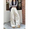 New solid color wide-leg pants, loose and drapey casual long pants for women, autumn drawstring straight pants