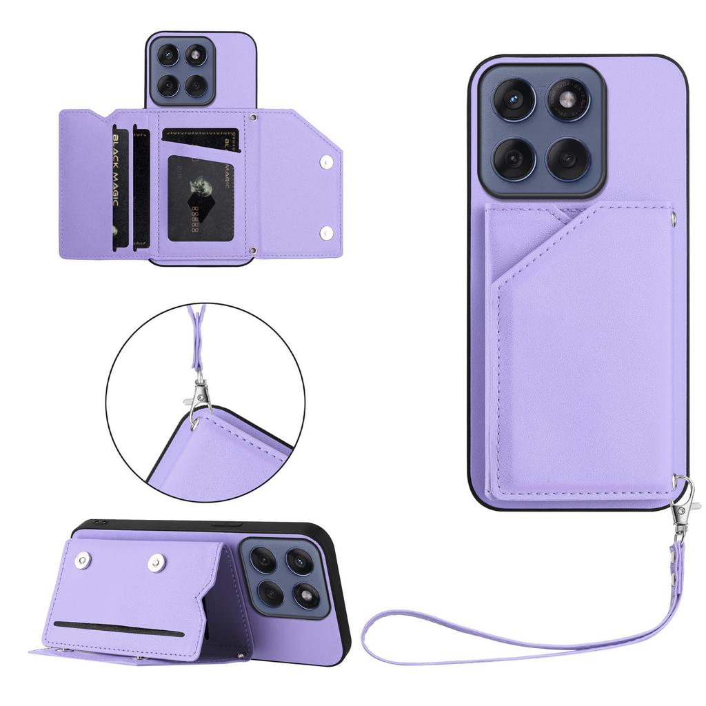 For Motorola Edge 60 5G/Motorola Edge 60s 5G/Motorola Edge 60 Fusion 5G Case Card Holder Kickstand Skin-Touch Phone Cover with Wrist Strap