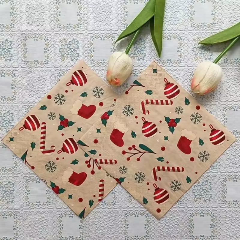 Watercolor Christmas Design Paper Napkins - 2-Ply Festive Holiday Tableware for Christmas, New Year, and General Celebrations
