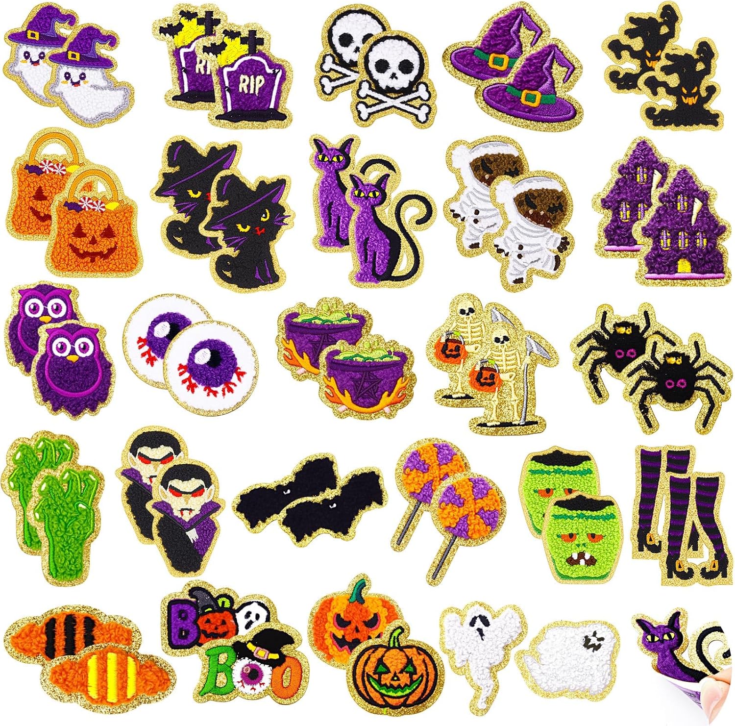 

50Pcs Halloween Patches Chenille Patches Self Adhesive Embroidered Pumpkin Ghost Stick On Patch Stickers For Hats Bags Jackets