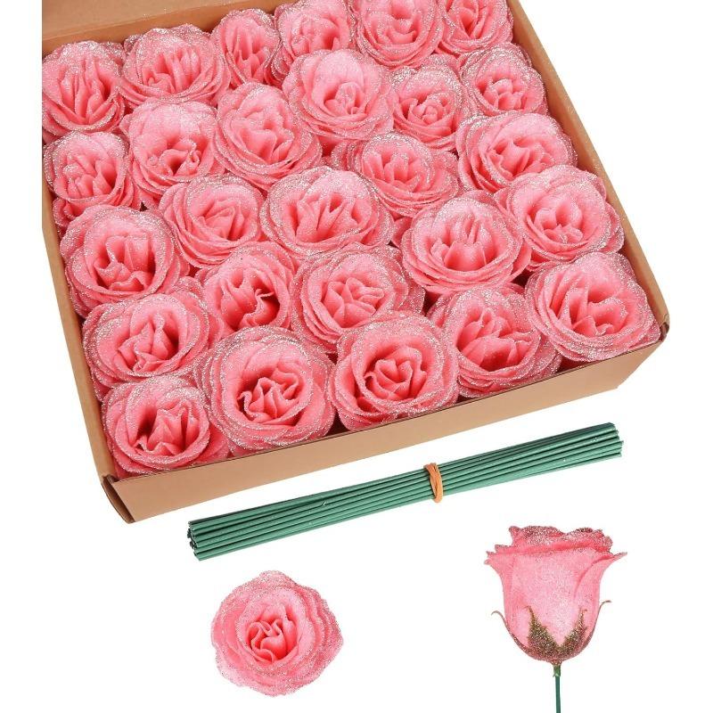 

5Pcs Rose Artificial Flower Heads Fake Flower Stem For Table Home Room Decoration DIY Wreath Accessories Wedding Christmas Decor 5Pcs светло-розовый