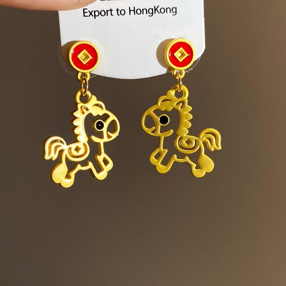 Fashion Jewelry Red Pony Earrings Cartoon Horse Horse Mascot Drop Earrings  For Girl