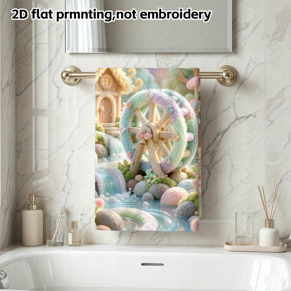 Fairy Watermill Felt Print Bath Towel, Quick Dry Soft Absorbent Bathroom Towel