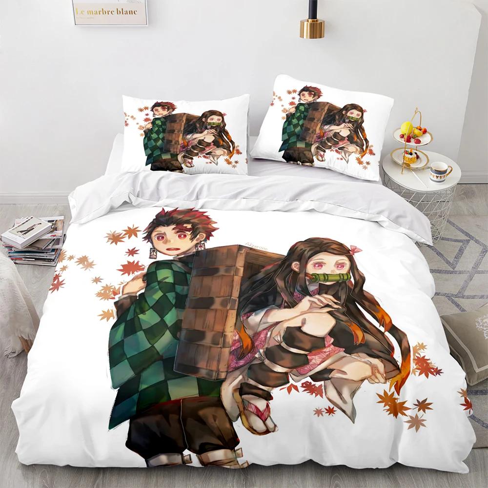 Conjunto de Cama Kamado Tanjirou Solteiro Twin Completo Queen King Size Demon Slayer Conjunto de Cama Adulto Criança Quarto Conjuntos de Capa de Edredom Anime 3D 33