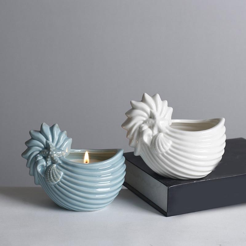 Ceramiczny Świecznik w Kształcie Muszli do Wystroju Domu Motyw Oceaniczny Doniczka na Sukulenty Miniaturowa Doniczka Dekoracyjny Pojemnik