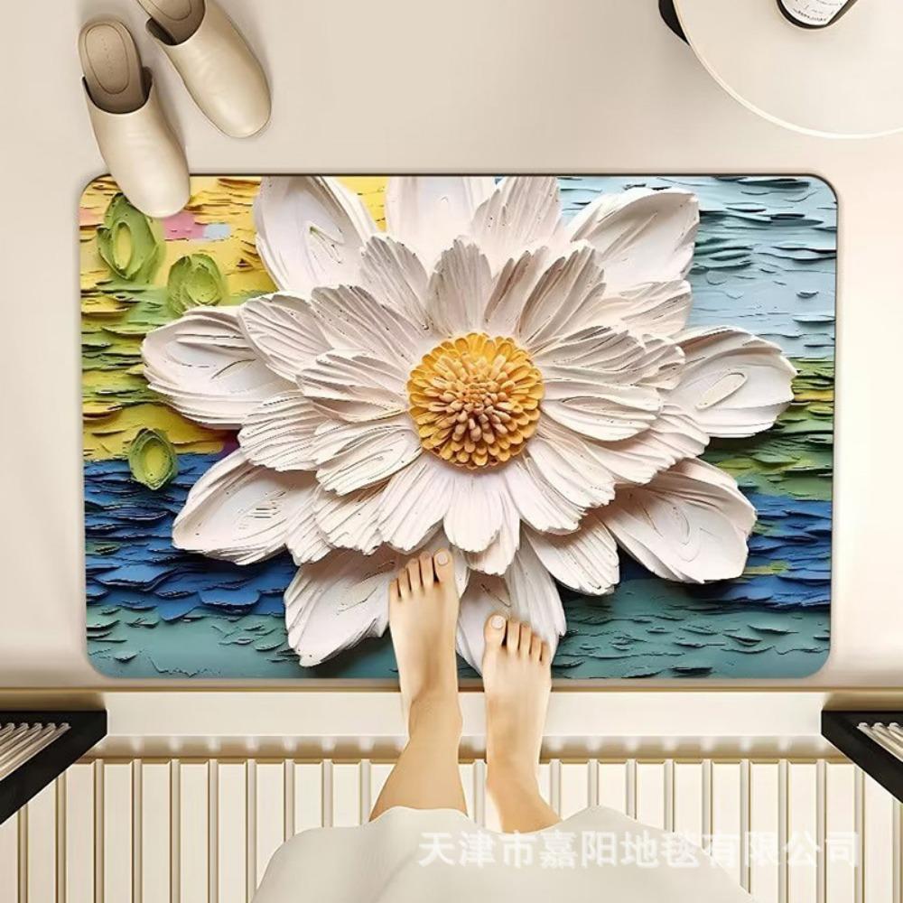2pcs Oil Painting Diatom Mud Floor Mat Bathroom Absorbent Mat Kitchen Floor Mat Decoration Non-slip Carpet