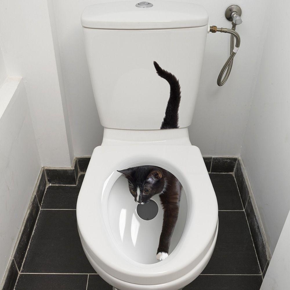 Creative Funny Cat 3D Toilet Lid Stickers Removable Self-Adhesive WC Sticker Clear Waterproof Toilet Seat Decals