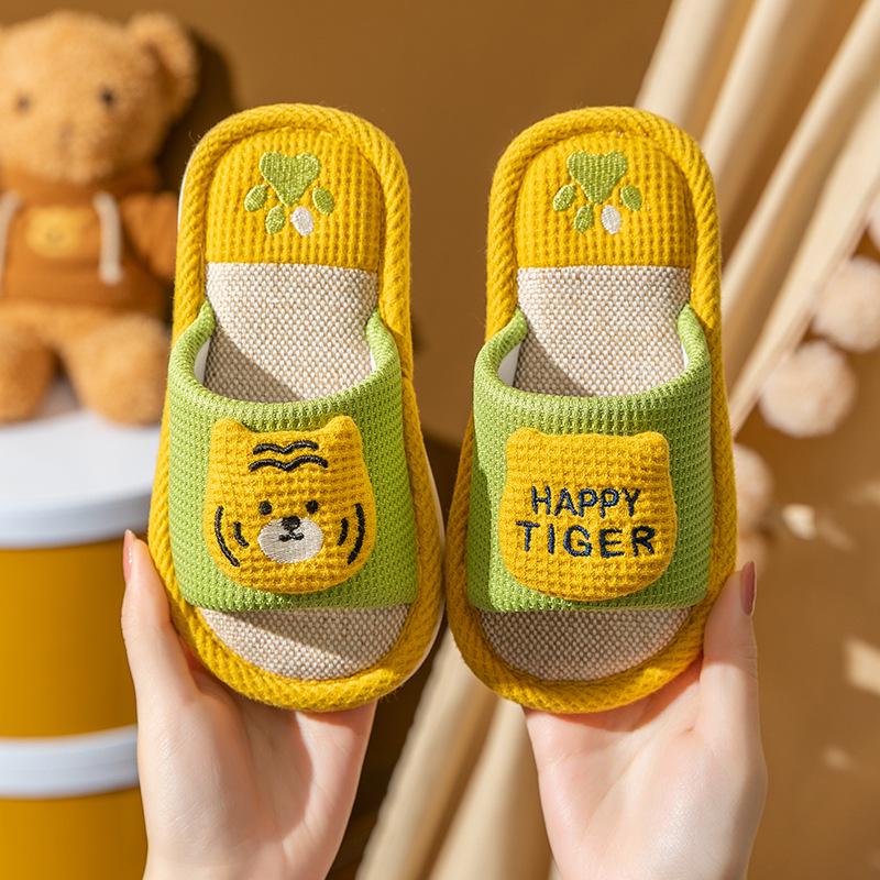 Children's Cute Cartoon Non-slip Linen Slippers - Spring Autumn Indoor Home for Boys & Girls, Parent-Child Four Seasons Wear