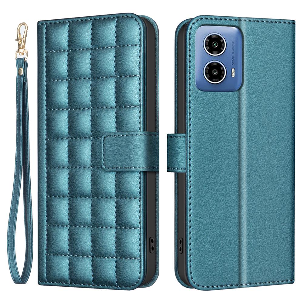 

For Motorola Moto G45 5G/G34 5G Case Square Grid Wallet Phone Leather Cover Green