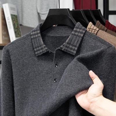 Men’s Lapel Thick Warm Knit Jacquard Polo Sweater - Autumn/Winter Collection