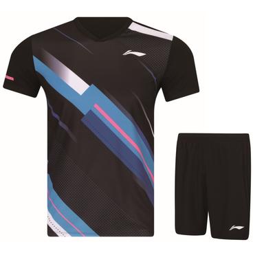 Li Ning Badminton Series Diagonal Striped Quick-Dry Breathable Cool Sports Fashion Logo Badminton Suit Unisex Sportswear Blue AATW021-1