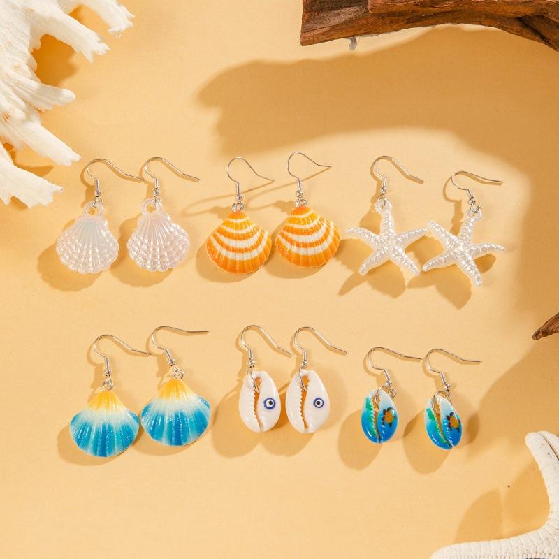 Bohemian Shell Starfish Earrings Set Beach Wind Conch Scallop Earrings Earrings Accessories Women