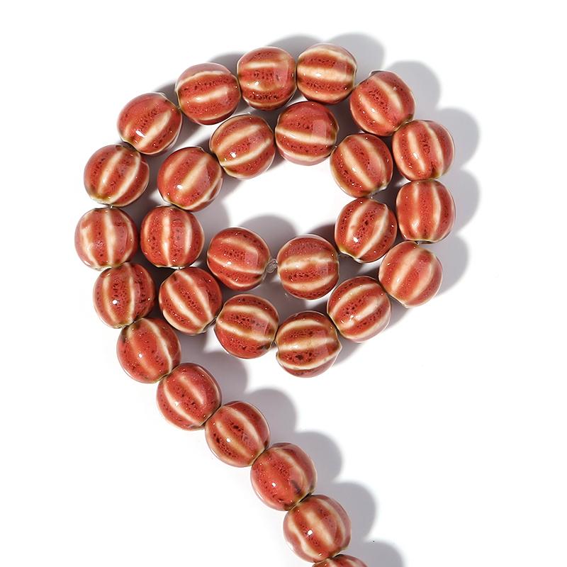 1String 11.5mm Multicolor Pumpkin Shaped Ceramic Beads Loose Striped Round Beads For DIY Charm Bracelet Jewelry Gift Accessories