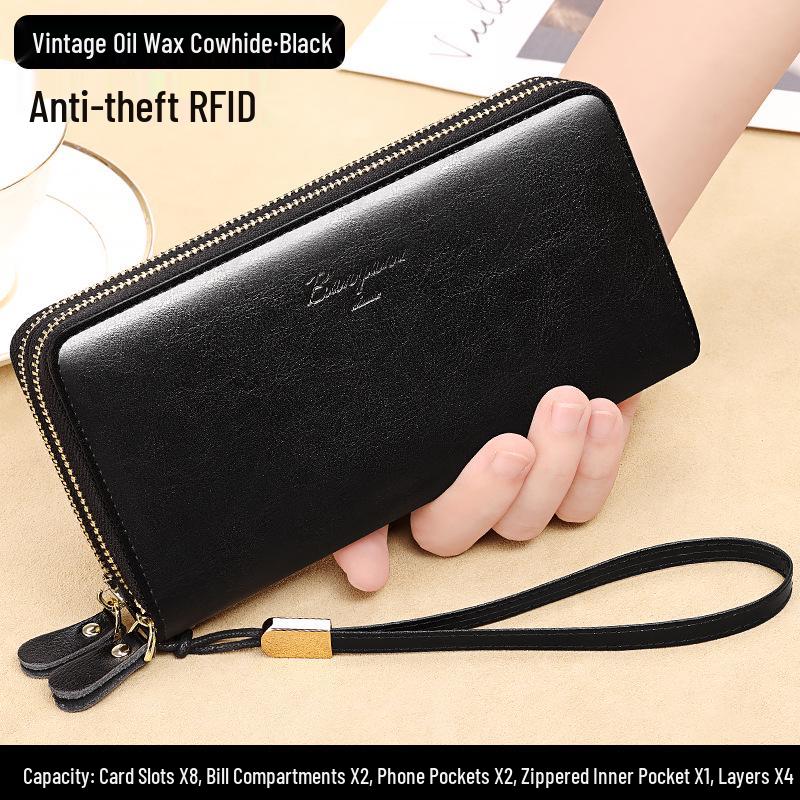 

Жіночий гаманець-холдер з натуральної шкіри на подвійній блискавці – Велика місткість, Новий стиль 2025.