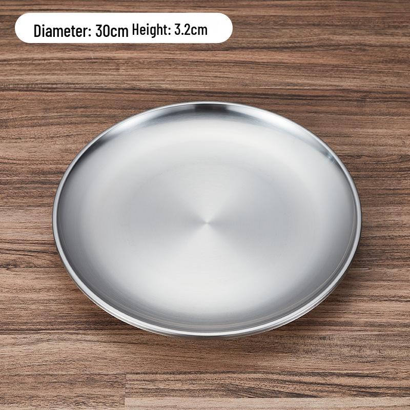 Korean Style Double-Layer Non-Magnetic Stainless Steel Insulated Golden Round Dinner Plate Tray