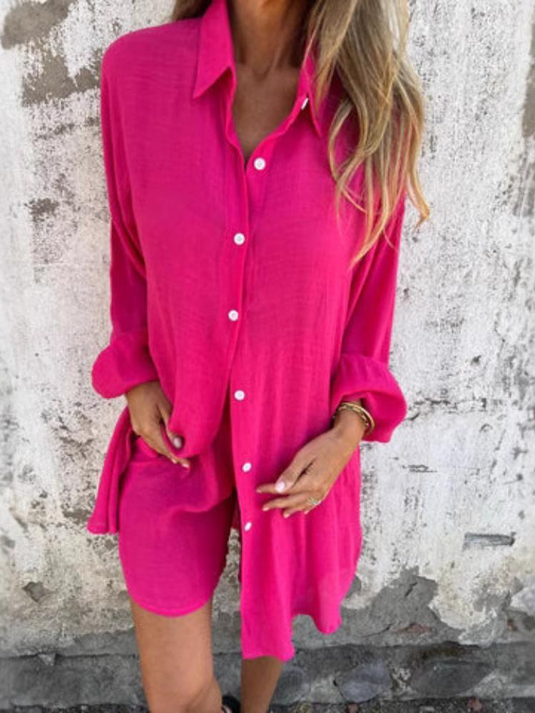 

Женский комплект из 2 предметов, свободный черный костюм с рубашкой и шортами M