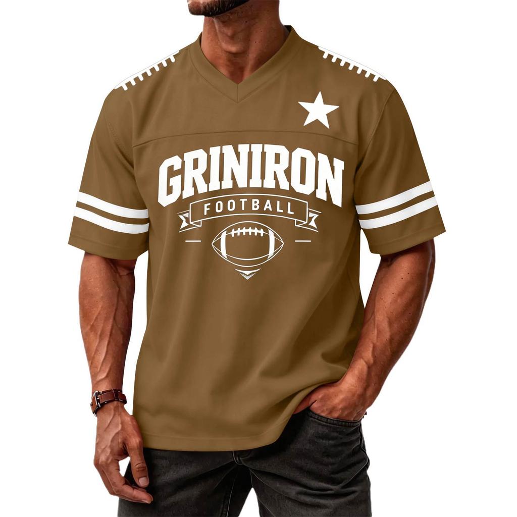 Men's Casual V-Neck Short Sleeve T-Shirt with Baseball Print Sports Top for Gym and Everyday Wear