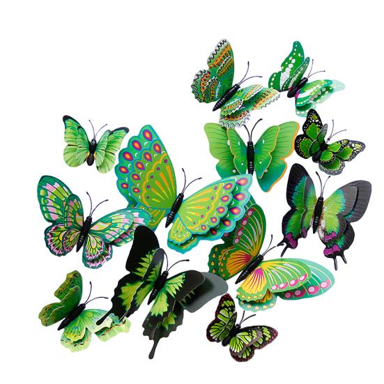 12Pcs 3D Two-Layer Colorful Artificial Butterflies Adhesive Magnet Wall Sticker