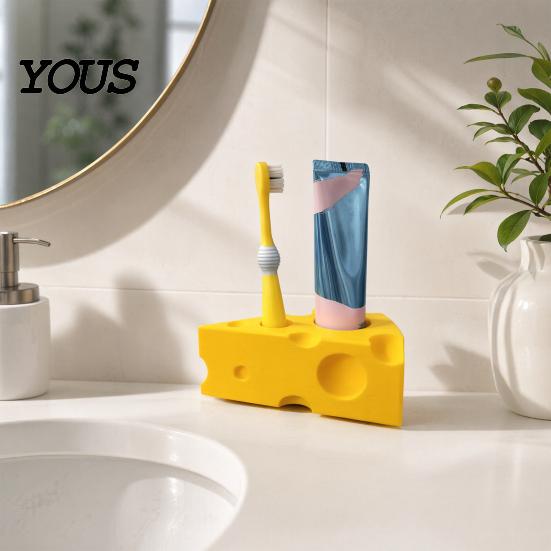 Moisture-proof Bathroom Organizer 3D Printed Toothpaste Storage Rack, Cheese Shaped Toothbrush And Holder, Moisture-Proof Multi-Sized Holes