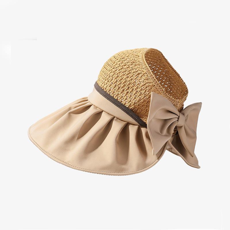New Korean Style High-quality Patchwork Straw Top Hat Women's Summer Outdoor Sun Protection Bow Sun Hat