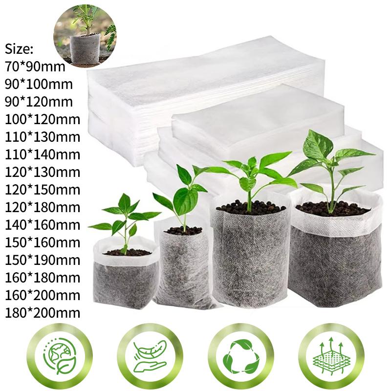 100Pcs Nursery Growing Bags Non-Woven Fabric Seedling Pots For Planting Seed Starting Pots Pouches For Vegetable Flower Fruit