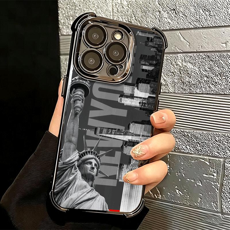 NYC New York City Soft Phone Case For iPhone 15 16 17 Air 14 Pro Max 16E Plus 13 12 Mini Plating Anti-Fall Fundas