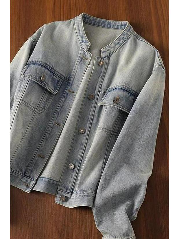 Women's Retro Distressed Long Sleeve Denim Jacket