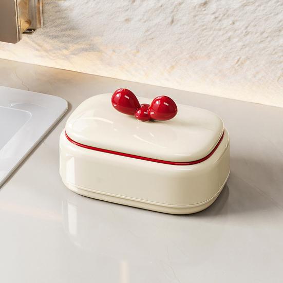 Red Bow Soap Dish Travel Soap Case with Draining Holes Soap Bar Holder Keeps Soap Dry And Hygienic for Bathroom Sink Camping