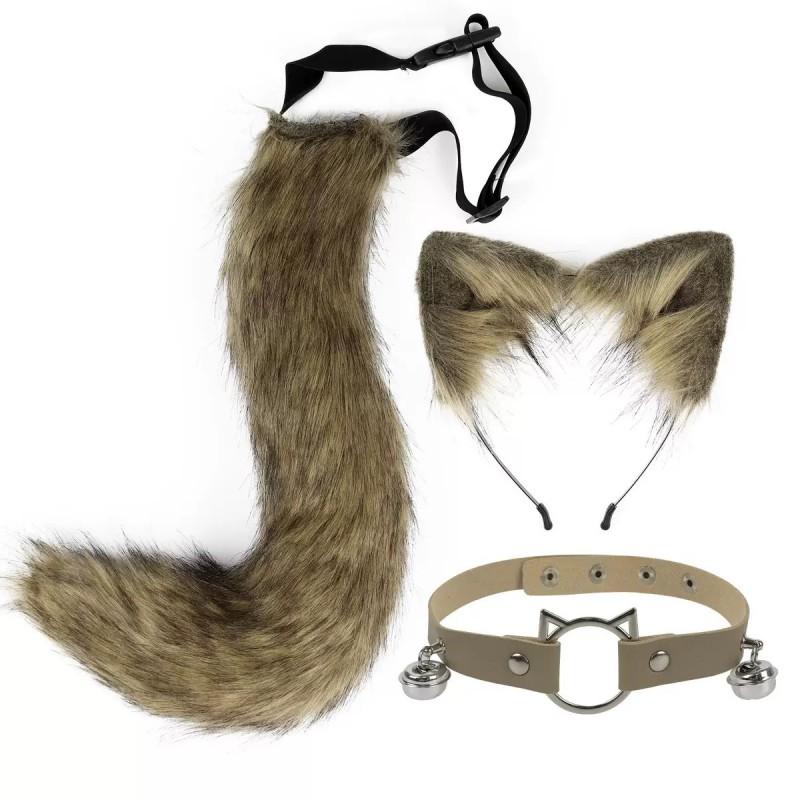 Cat Ear Headband With Tail Set Cosplay Costume Accessories Anime Kawaii Girl Party Outfit