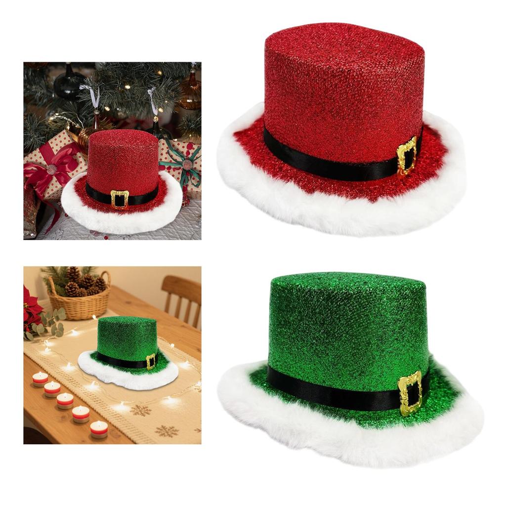 Xmas Hat Plush Trim Christmas Top Hat Party Prop Creative Headwear Unisex Decorative Cap for Role Play and Holiday Events