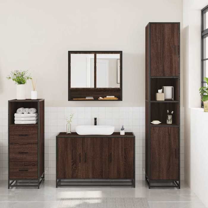 VidaXL Ensemble De Meubles De Salle De Bain 3 Pcs Chêne Marron, Armoire De Salle De Bain, Armoire De Rangement De Toilette, 3301044