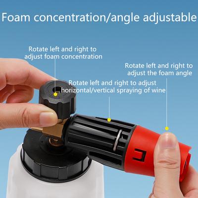 High Pressure Snowflake Foam Spray Gun 1L Large Capacity 1/4 Quick Connect Adjustable Spray Angle High Pressure Cleaning Tool
