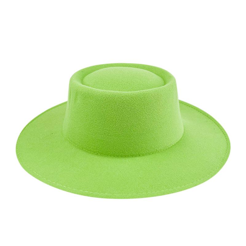 British style solid color big brim flat top top top hat French fashion jazz flat top woolen hat autumn and winter felt hat