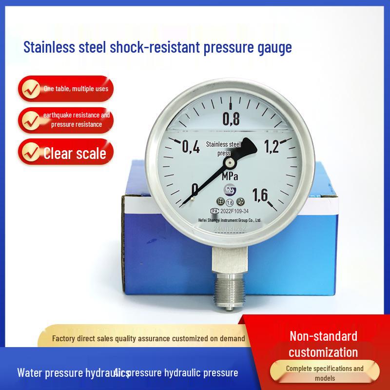 

Corrosion-Resistant 1.6MPa Stainless Steel Shockproof Pressure Gauge Y-100BFZ Stainless Steel Pressure Gauge Y-100BF