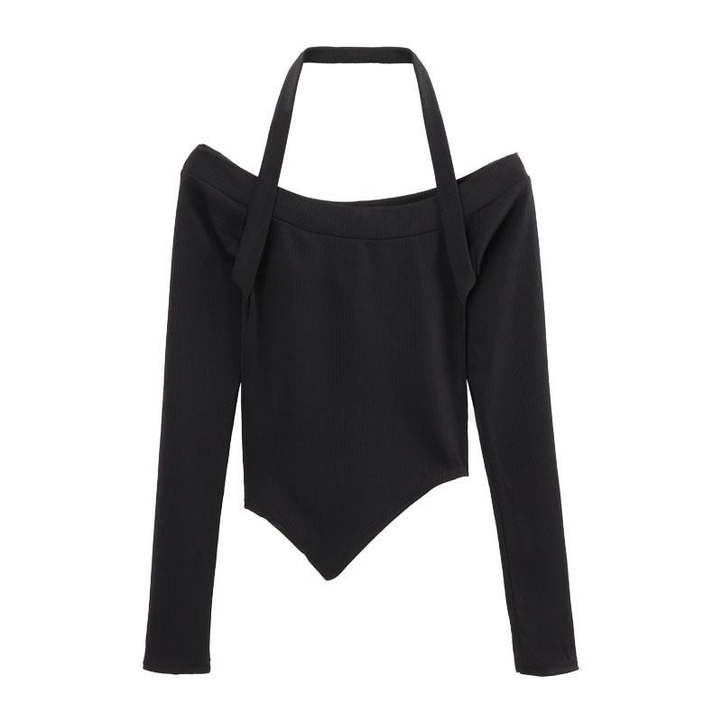 Top scurt cu mânecă lungă și lenjerie de corp pentru femei, cu un singur umăr, 2024 - Tendință de la începutul toamnei