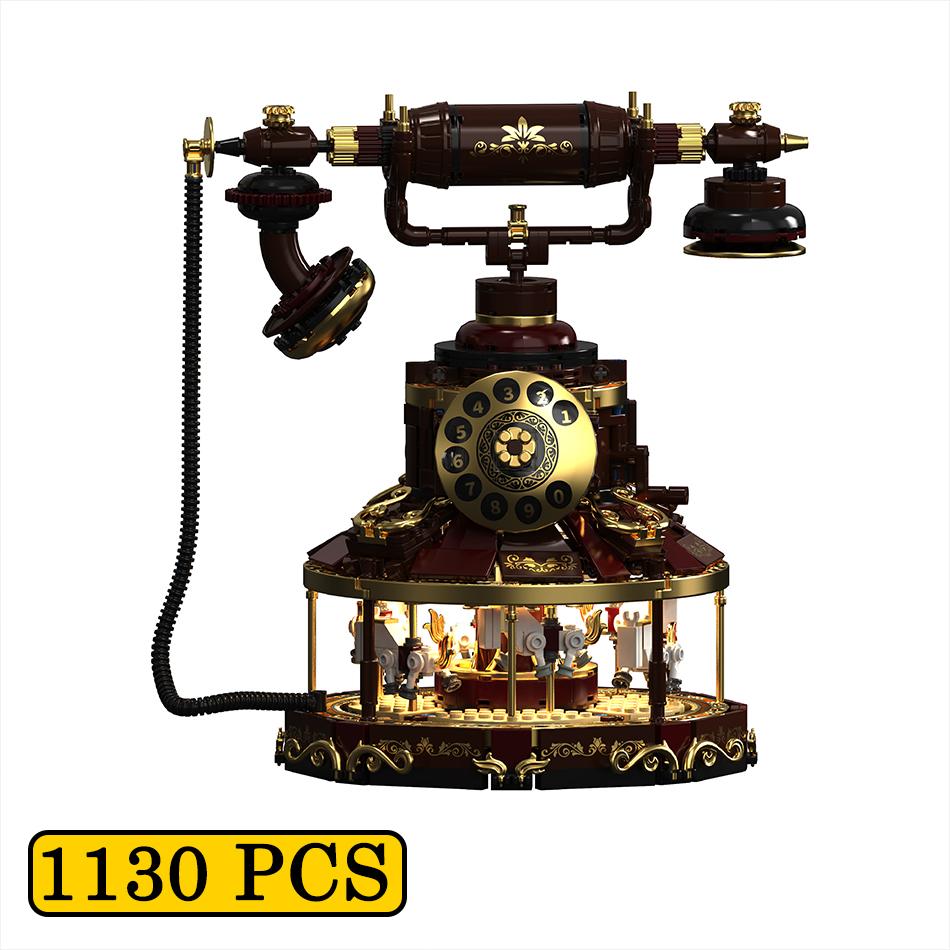 MOC Technical Retro Rotary Dial Telephone Carousel Building Blocks Old-fashioned Phone Ornaments Decor Bricks Toys for Kids Gift