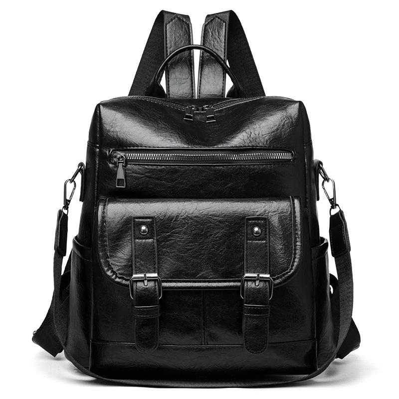 Schoolbag retro women's backpack new pu soft leather dual-purpose travel shoulder bag large capacity business commuter backpack