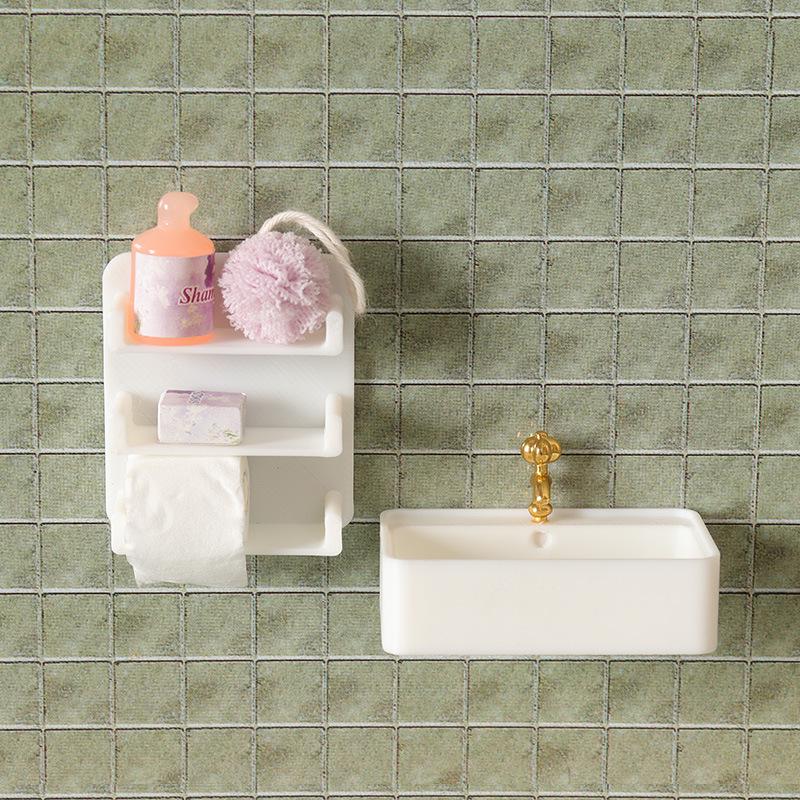 Miniature Dollhouse Bathroom Washbasin Storage Shelf Model Accessories