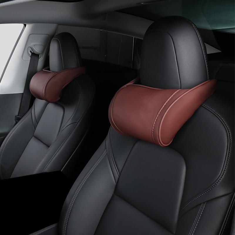 Headrest Pillow Universal Car Neck Pillow For Rest Leather Neck Pillow Memory Cotton Accessory suit For Tesla Model3 Y Neck