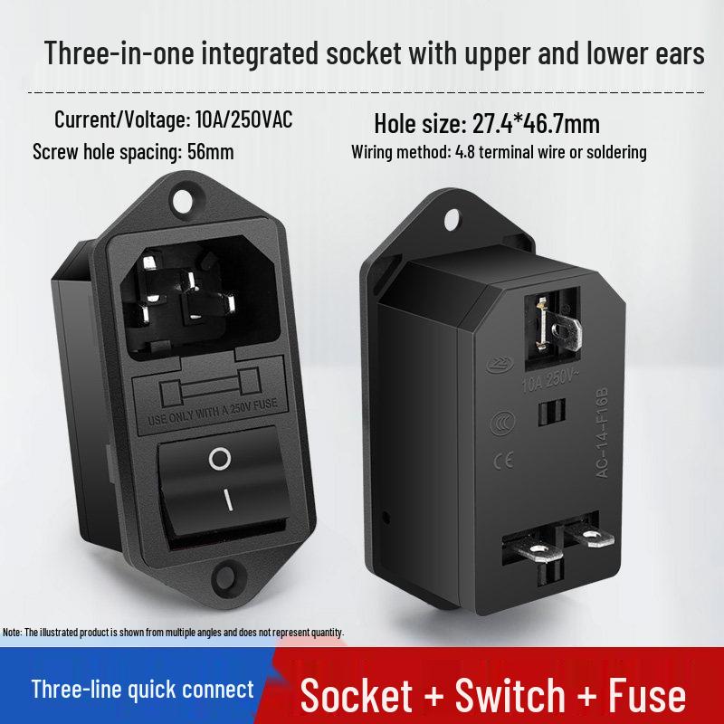 Integrated Power Socket with Male/Female Plugs, Switch, and Charging Port for Industrial Cabinet