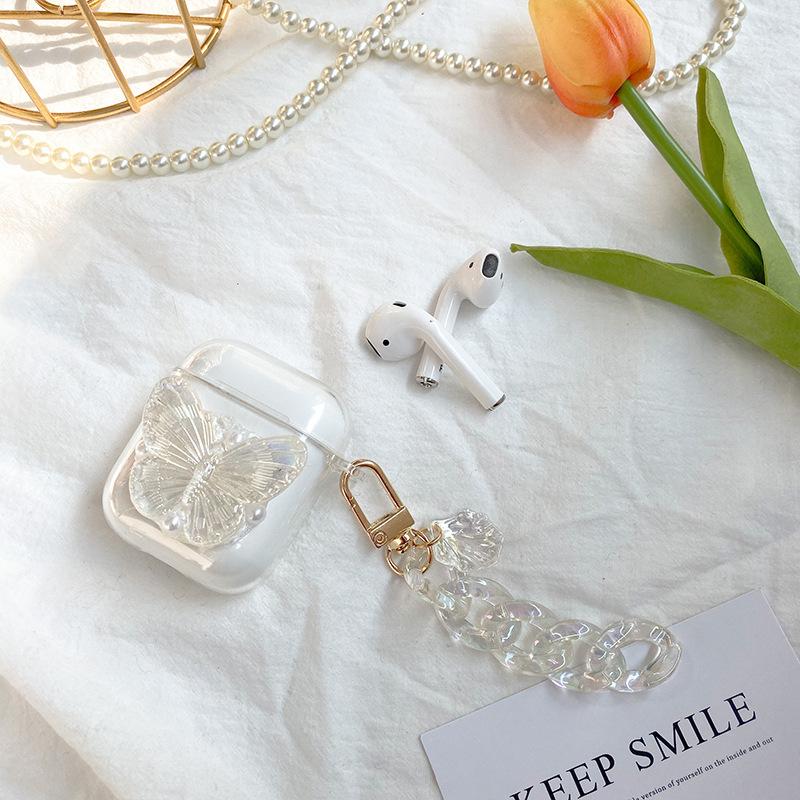 Colorful Butterfly Airpods1/2 Earphone Cover Creative Shell Chain Airpodspro Protective Case Transparent Pearl