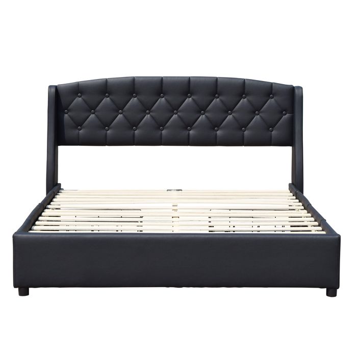 Iris - Solide et Confortable Lit 140x190 avec Sommier avec 4 tiroirs Tete de lit Couleur NOIR Pieds en 4 cm - 2