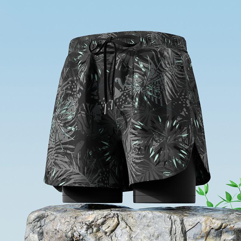 Mens Double-Layered Board Shorts Swim Trunks Quick-Dry Anti-Chafe Flat Front Beach Pool Surfing